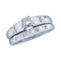 14kt White Gold Princess Diamond Bridal Wedding Engagement Ring Band Set 1/2 Ctw - £799.20 GBP