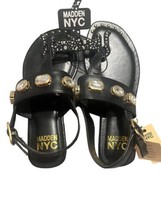 Madden NYC Women&#39;s Black Jeweled Thong Flat Sandals SIZE 8 Brand NEW NWT - £13.22 GBP