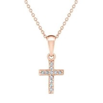 0.11CT Rund Schliff Moissanit 14k Rose Vergoldet Kreuz Anhänger Halskette 45.7cm - £39.70 GBP