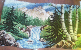 NEW HANDMADE 3OX50&quot; FOREST WATERFALL MOUNTAIN Latch Hook Rug Wall Hangin... - $44.55