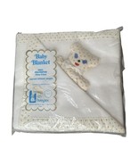 Vtg Bunnytex Baby Blanket Yellow White &amp; Matching Teddy Lovey Unisex Flo... - $39.37 CAD