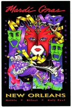 New Orleans Mardi Gras Frankie Flores Postcard Vintage 1996 Masks Jester... - $8.70