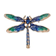 CUTE DRAGONFLY PIN 1.4&quot; Gold Blue Enamel Brooch Rhinestone Flying Insect... - $75.19 MXN