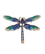 CUTE DRAGONFLY PIN 1.4&quot; Gold Blue Enamel Brooch Rhinestone Flying Insect... - €3,37 EUR