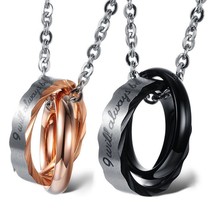2 Pieces Couples Necklace Stainless Steel &quot;I will always be with you&quot; Rings Pen - £32.83 GBP