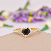 Natural Black Onyx And CZ Diamond Gemstone Sterling Silver Women Ring Jewelry - £53.12 GBP