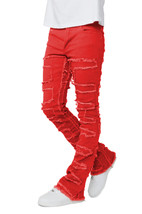 Men&#39;s Rockstar Shake Red Stacked Distressed Flare Slim Fit Denim Jeans - 42 - £102.69 GBP