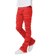 Men&#39;s Rockstar Shake Red Stacked Distressed Flare Slim Fit Denim Jeans - 42 - £100.60 GBP