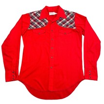 Wrangler Large Red Long Sleeve Plaid Western Pearl Snap Shirt Vintage 70... - $79.00