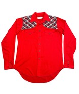 Wrangler Large Red Long Sleeve Plaid Western Pearl Snap Shirt Vintage 70... - £62.28 GBP