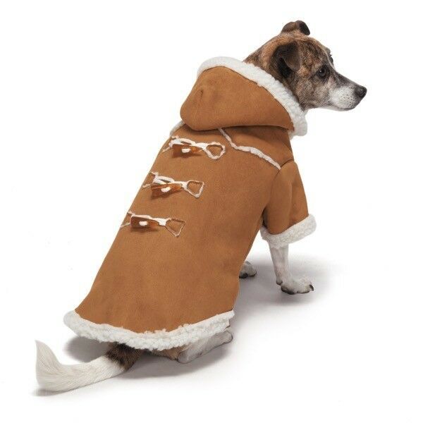 Elements Shearling Dog Coats Luxe Chestnut Brown Warm Berber Lined Hooded Jacket