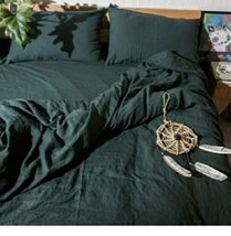 Cotton Duvet Cover in Emerald Green 1 Duvet Cover + 2 Pillowcases | Line... - £27.40 GBP+