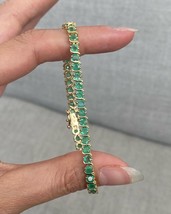Natural Emerald Tennis Bracelet, 14K Gold Plated Vintage Jewelry, Gift For Her - £152.77 GBP