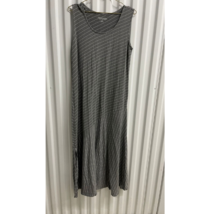Soft Surroundings Maxi Tank Dress Large Gray Striped Side Slit Asymmetrical - £14.83 GBP