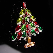 Large NAPIER Christmas Tree Brooch - Marquise Rhinestones - Christmas pin  - £98.20 GBP