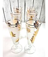 Libbey Gold Leaf Pilsner Glasses Set of 6 12oz MCM Beer Barware USA VTG - $68.97 CAD