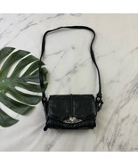 Vintage Y2k Black Faux Leather Cross Body Bag Purse Silver Heart Small - $35.19 CAD