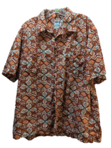 Old Navy men&#39;s button front shirt XL rust orange white abstract print - £13.48 GBP