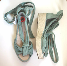 KENNETH COLE New York SUEDE Low Heel WEDGE Sandals Shoe LIGHT GREEN Sued... - $128.67
