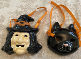 Vintage Midwest Importers black Porcelain Cat Face Mask &amp; Witch Face lot - £23.29 GBP