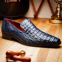 genuine caiman crocodile slip on Shoes Trento Navy image 9