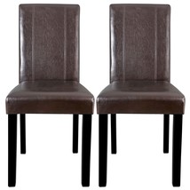 Set Of 2 Dining Parson Chair Armless Kitchen Room Brown Leather Backrest Elegant - £100.00 GBP