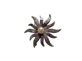 Vintage Estate Pearl Silver Floral Brooch Pin Jewelry Sterling - $374.69 MXN