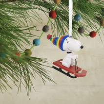 NEW Peanuts Hallmark 2021 Peanuts SNOOPY ON SLED 3” Christmas Tree Ornament - £15.61 GBP