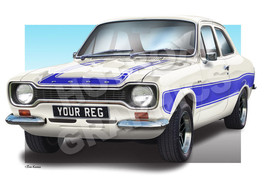 FORD ESCORT Mk1 PRINT - PERSONALISED ILLUSTRATION OF YOUR CAR - $26.24