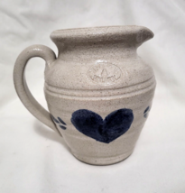 Vintage Pinewood Valley Stoneware 5&quot; Pitcher Salt Finish Blue Heart Cott... - $16.99