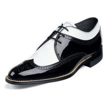 Stacy Adams Men's Shoes Dayton Black White Wingtip Oxford Leather 00605-21 Shiny image 4