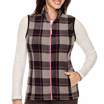 Made For Life Polar Fleece Vest Plaid Zipper Pink Black Gray Womens Size PM - $9.90