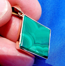 Green Malachite Pendant Elegant Geometric Design Bezel set 14k Charm - £1,007.12 GBP