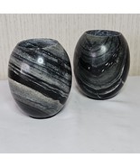 Marbled Stone Candle Holder Pair 2 Egg Shape Tea Light Votive Candlesticks - $33.60 CAD