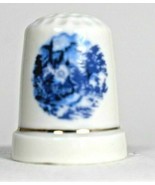 Victorian Medieval Cottage Blue Background Porcelain Souvenir Thimble Ho... - £6.55 GBP
