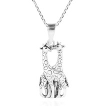 Giraffe Couple in Love Pendant in 14K White Gold Plated 18&quot; Chain Silver - £168.14 GBP