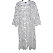 Roaman&#39;s Women&#39;s Plus Size 28 White Boho Open Front Lace Crochet Duster - $35.02