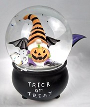 Gnome Bat Wings Halloween Snow Globe Pumpkin Waterglobe Trick or Treat Witch Pot - £43.96 GBP