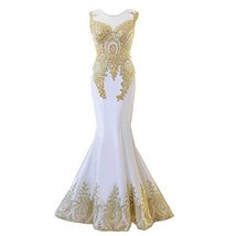 Kivary Women&#39;s Gold Lace Sexy Mermaid Sheer Formal Corset Prom Evening Dresses I - £75.94 GBP