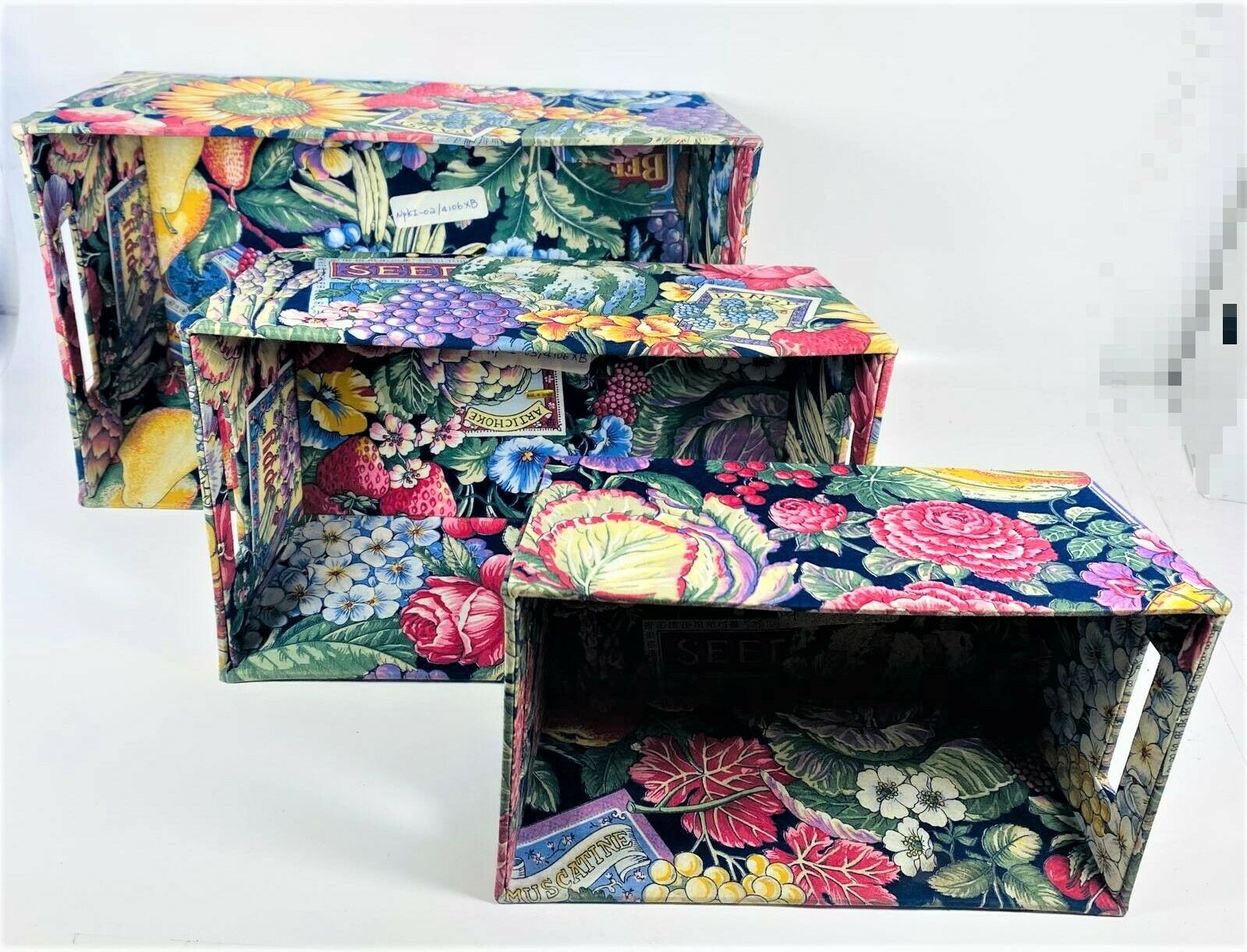 Set of 3 Fabric Home Storage Organizer Box - Berries And Flower Design - $19.79