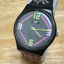 VTG &#39;86 Swatch Swiss Quartz Watch Psychedeli GB273 Men Black Floral New Battery - £53.14 GBP