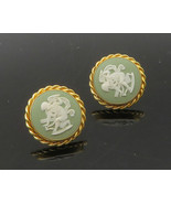 VAN DELL 14K GOLD - Vintage Round Twist Angel Cameo Stud Earrings - GE089 - £373.62 GBP