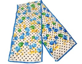 Vintage Honey Hand Rolled All Silk Floral Scarf NEW Polka Dots Signed Blue Multi - £13.50 GBP