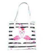TWO FLAMINGOS IN LOVE LARGE CLEAR STRIPED TOTE BAG PURSE HANDBAG SHOPPIN... - $424.83 MXN