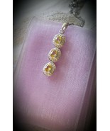 NEW Natural Yellow Sapphire Trio w Bead Halo Detail Necklace Sterling Si... - $59.00