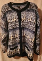 ML Kessler Large Alpaca Wool Button Front Sweater Blues &amp; White Cute - $21.99