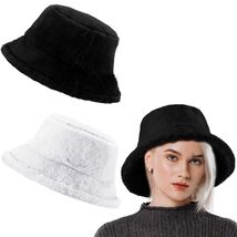Cozypower 2 Pcs XXL Winter Faux Fur Bucket Hat Unisex Black White - $19.02 CAD