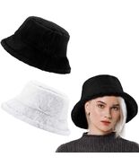 Cozypower 2 Pcs XXL Winter Faux Fur Bucket Hat Unisex Black White - $19.02 CAD