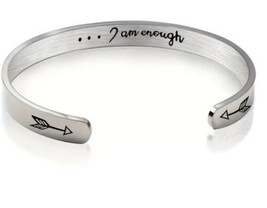 Inspirational Bracelet ~ ... I am enough ~ Stainless Steel ~ Silver &quot;C&quot; Bracelet - £18.68 GBP