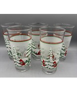 Vtg Holiday Themed Glass Tumblers Snowy Cabin Evergreen  Set Of 5 - $20.80